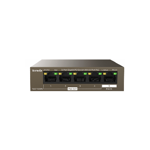 [TEG1105PD] SWITCH TENDA DESKTOP WITH 4 PORT POE OUT + 1 PORT POE IN 63W 10/100/1000Mbps