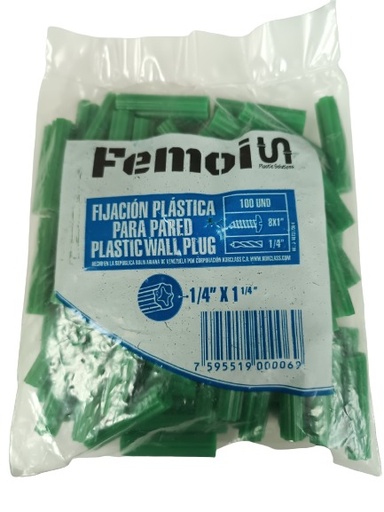 [1040110882] RAMPLUG PLASTICO FEMOIS 1/4X1 1/4 VERDE 100UNIDADES APROX.