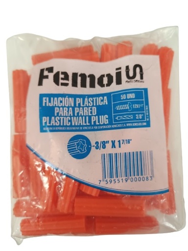 [1040110884] RAMPLUG PLASTICO FEMOIS 3/8X1 7/16 NARANJA 50 UNIDADES APROX.