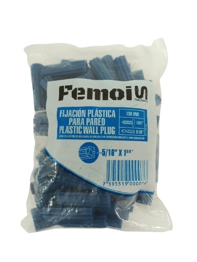 RAMPLUG PLASTICO AZUL FEMOIS 5/16X1 3/8 100 UNIDADES APROX.