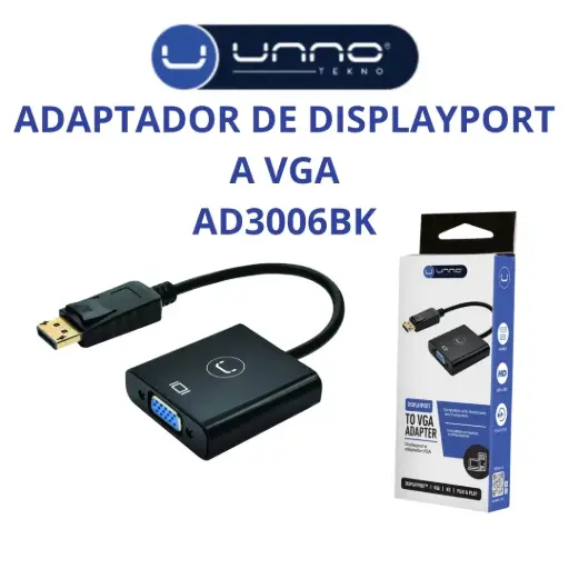 [AD3006BK] ADAPTADOR DISPLAY PORT MACHO A VGA HEMBRA UNNO TEKNO
